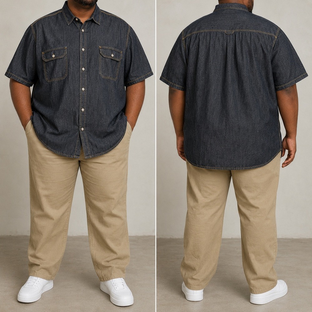 Boulder Creek Denim Shirt 4XL Big Dark Wash Cotton Short Sleeve Button Up 0186